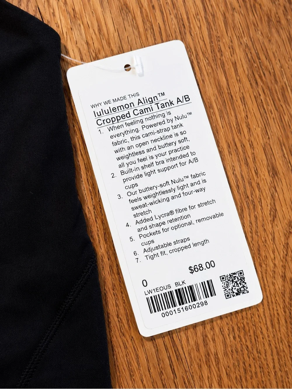NWT Lululemon Align Cropped Cami Tank A/B Black Size 0 Retired